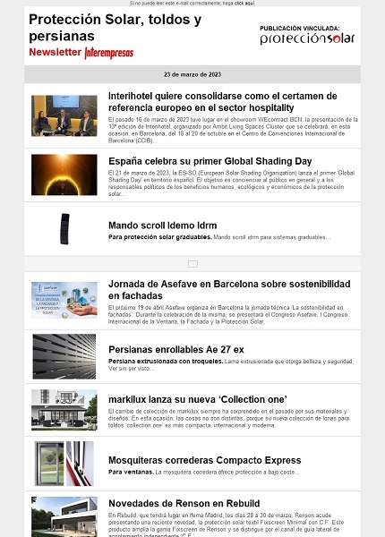 Newsletter Protección Solar, Toldos y Persianas