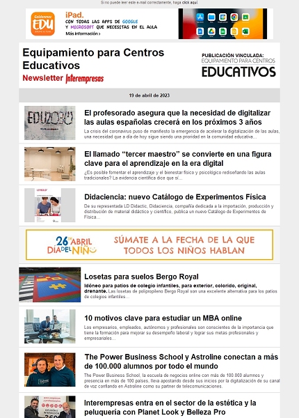 Newsletter Equipamiento para Centros Educativos