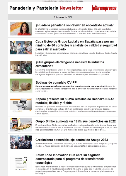 Newsletter Panadería y Pastelería