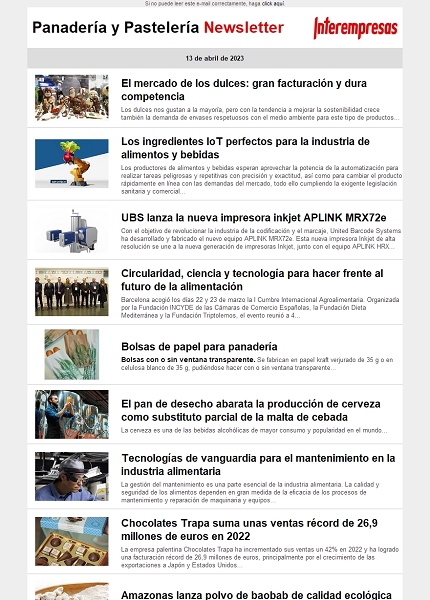 Newsletter Panadería y Pastelería