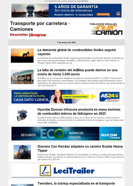 Newsletter Transporte por Carretera · Camiones
