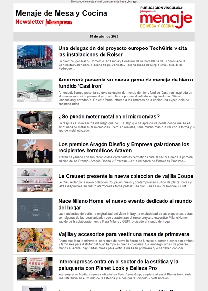Newsletter Menaje de Mesa y Cocina