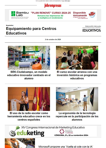 Newsletter Equipamiento para Centros Educativos