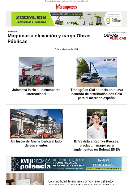 Newsletter Maquinaria elevación y carga Obras Públicas