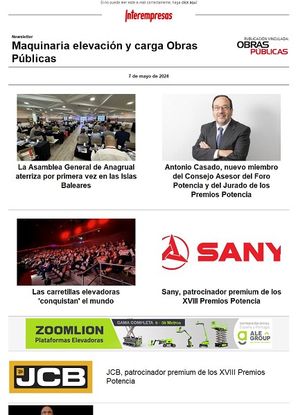 Newsletter Maquinaria elevación y carga Obras Públicas Newsletter Maquinaria elevación y carga Obras Públicas