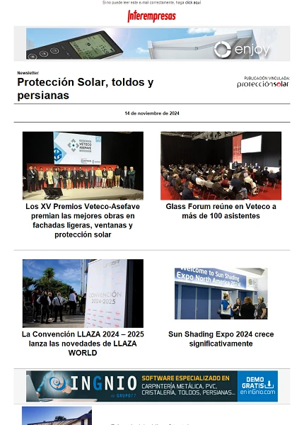 Newsletter Protección Solar, Toldos y Persianas