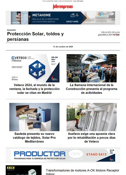 Newsletter Protección Solar, Toldos y Persianas