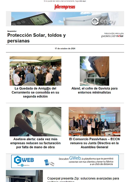 Newsletter Protección Solar, Toldos y Persianas