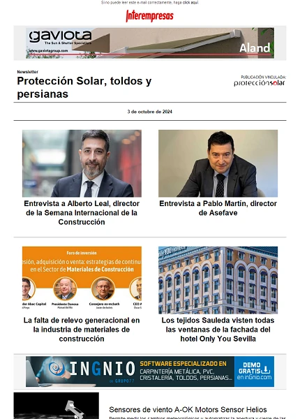 Newsletter Protección Solar, Toldos y Persianas