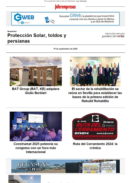 Newsletter Protección Solar, Toldos y Persianas