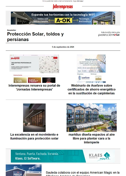 Newsletter Protección Solar, Toldos y Persianas