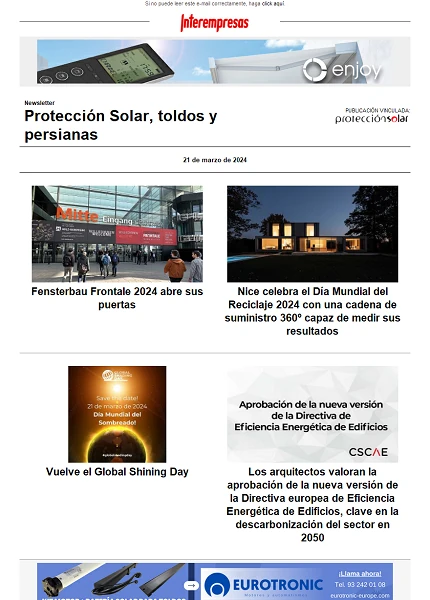 Newsletter Protección Solar, Toldos y Persianas