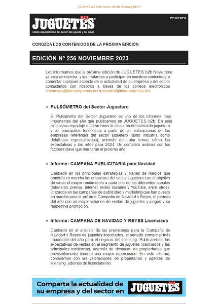 Newsletter de Juguetes y Juegos (JuguetesB2B)