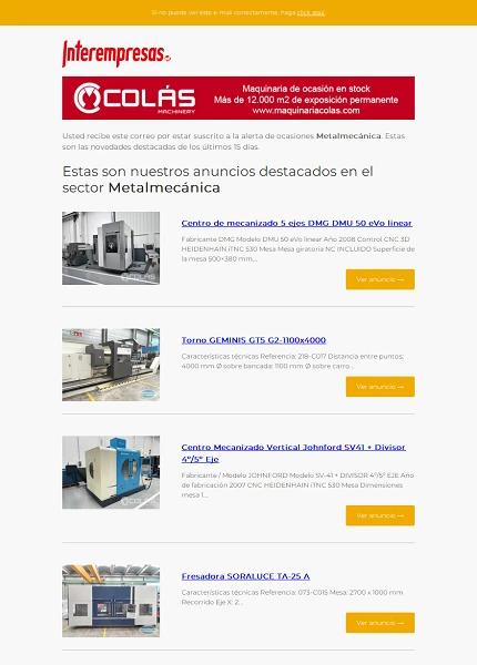 Alerta ocasiones Metal-mecnica