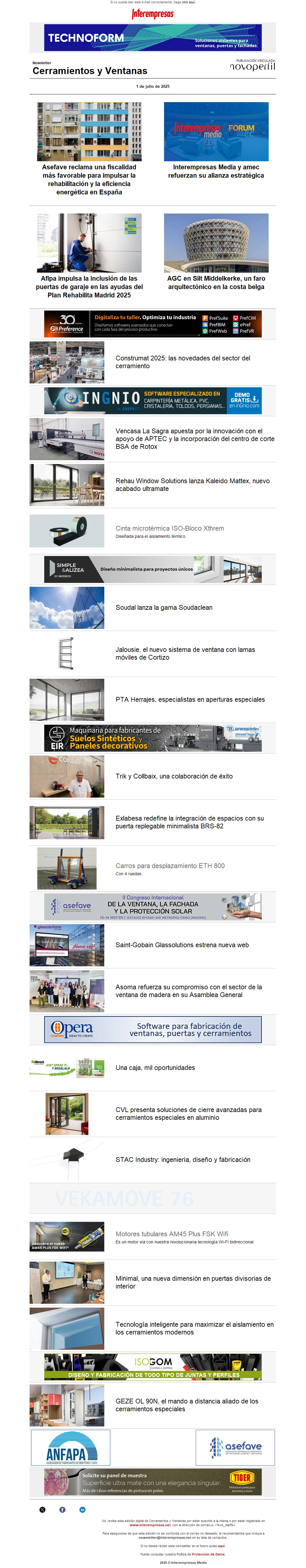 Newsletter Cerramientos y Ventanas