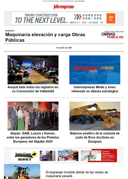 Newsletter Maquinaria elevación y carga Obras Públicas