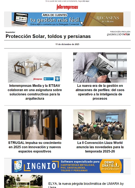Newsletter Protección Solar, Toldos y Persianas