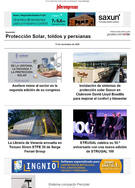 Newsletter Protección Solar, Toldos y Persianas