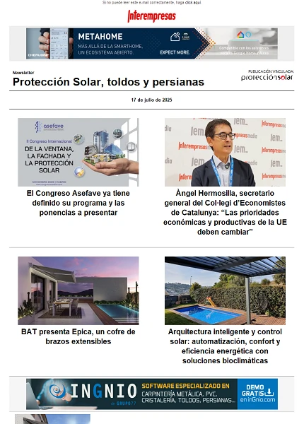 Newsletter Protección Solar, Toldos y Persianas