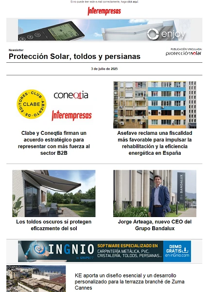 Newsletter Protección Solar, Toldos y Persianas