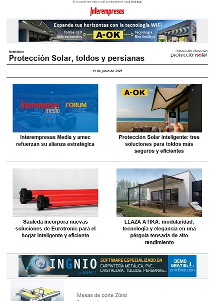 Newsletter Protección Solar, Toldos y Persianas