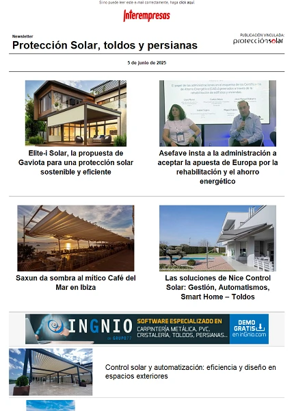 Newsletter Protección Solar, Toldos y Persianas