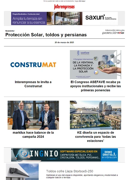 Newsletter Protección Solar, Toldos y Persianas