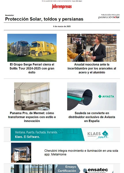 Newsletter Protección Solar, Toldos y Persianas