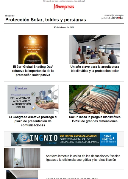 Newsletter Protección Solar, Toldos y Persianas