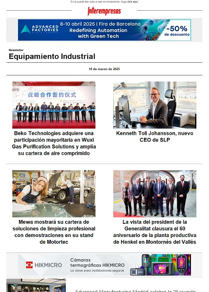 Newsletter Equipamiento industrial