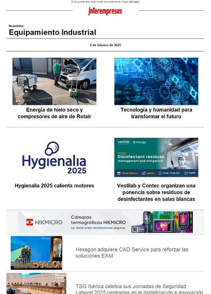 Newsletter Equipamiento industrial