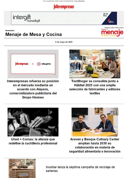 Newsletter Menaje de Mesa y Cocina