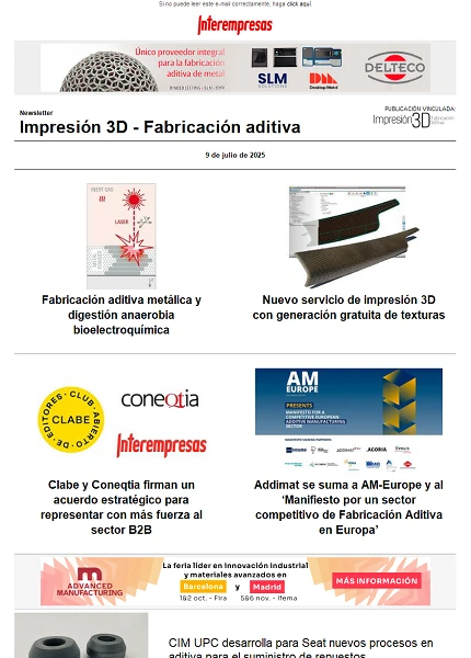 Newsletter Impresión 3D / Fabricación aditiva