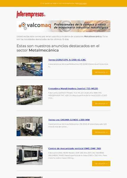 Alerta ocasiones Metal-mec�nica