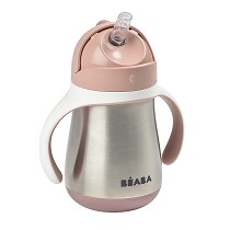 Taza inox con pajita 250 ml - rosa viejo