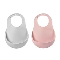 Juego de 2 Baberos silicona gris / rosa palo
