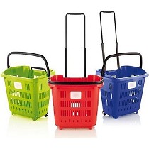 Cesta de 34 litros con ruedas y asa extensible