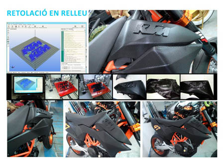 Motocicleta rotulada en la que el relieve del logo de KTM se aplic con impresin 3D