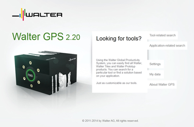 Bsqueda por herramienta o por aplicacin: Vista de la pgina principal del el Walter GPS