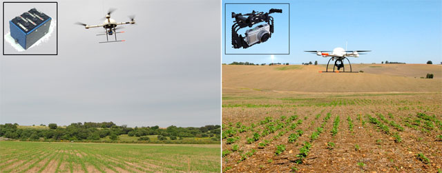 Figura 6. Un drone equipado con una cmara multi-espectral (izquierda) y con una cmara convencional de espectro visible (derecha)...