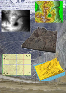 Imagen 8. Montaje de la reconstruccin de una mina, desde la topografa hasta la maqueta final