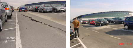 Antes y despus de la aplicacin del sistema Mulmico para el tratamiento y consolidacin de suelo en una campa de estacionamiento de vehculos en San...