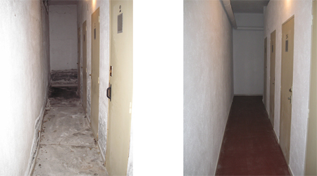 Antes y despus de la aplicacin del sistema Mulmico para la eliminacin de humedades en un stano de un edificio en el T.M...