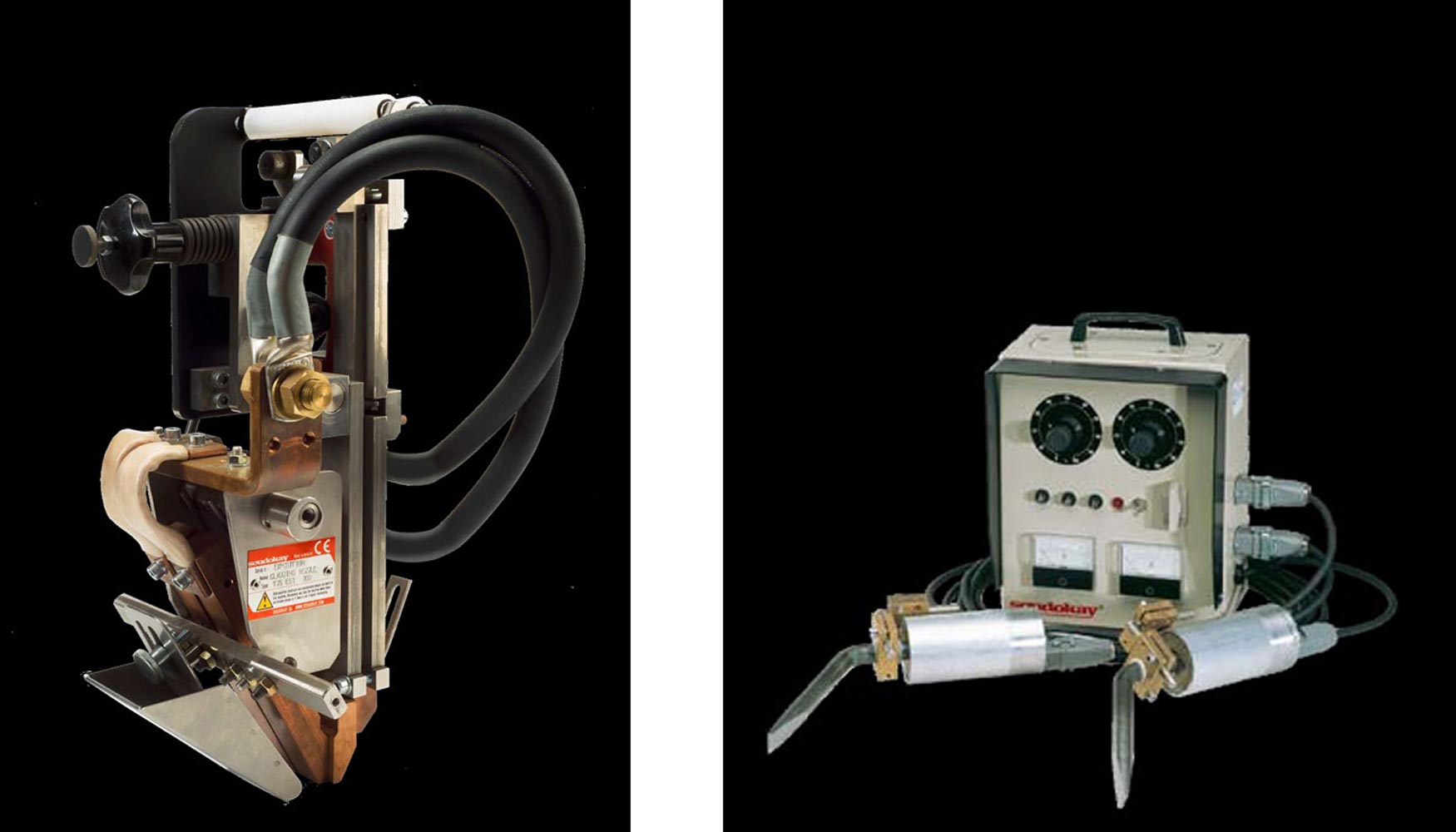 Figura 4. Cabezal de electroescoria (imagen de la izquierda) y dispositivo magntico (imagen de la derecha)