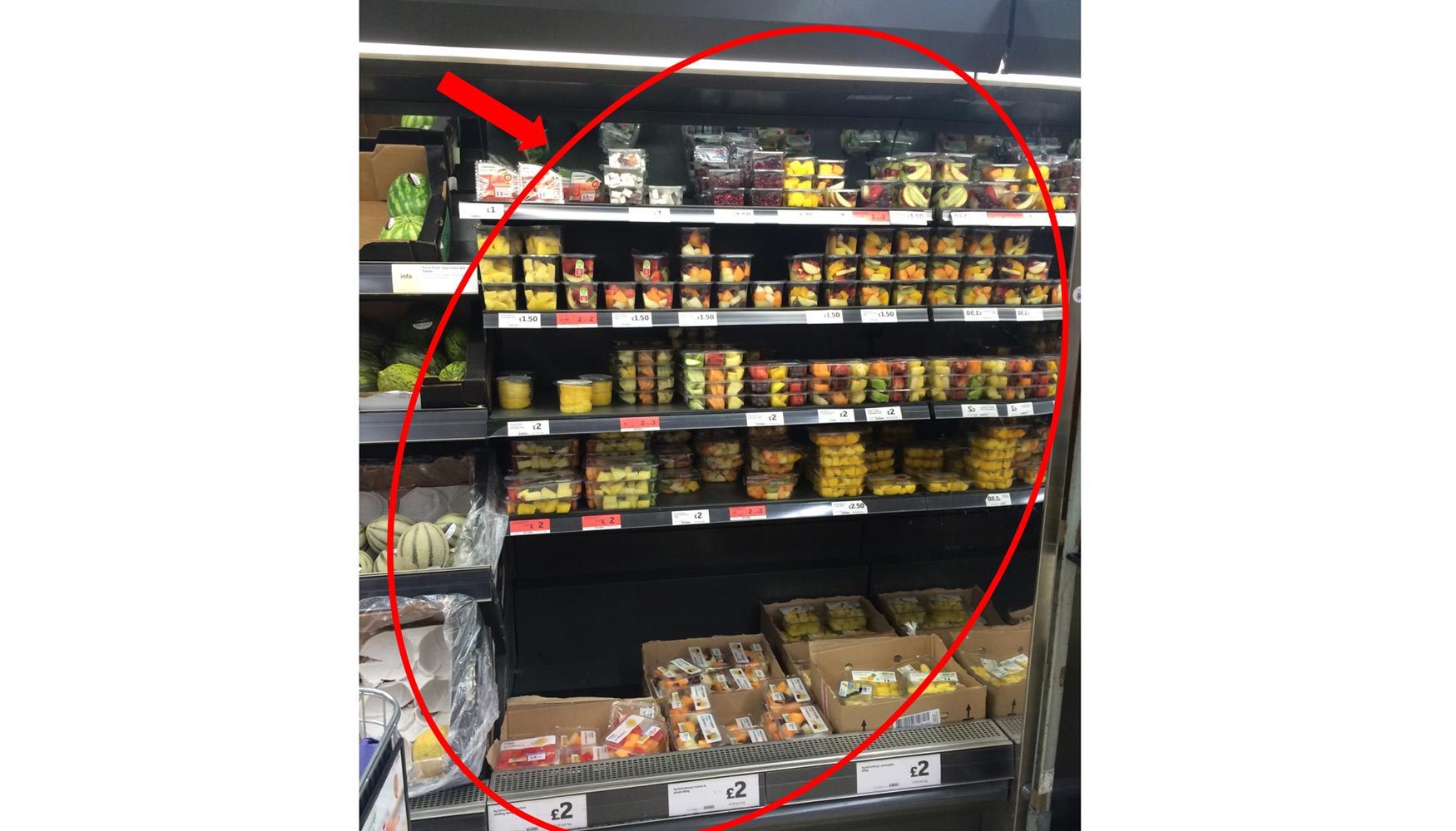 Oferta de fruta mnimamente procesada en un supermercado del Reino Unido. Fotografa: Anthony Nicolson...