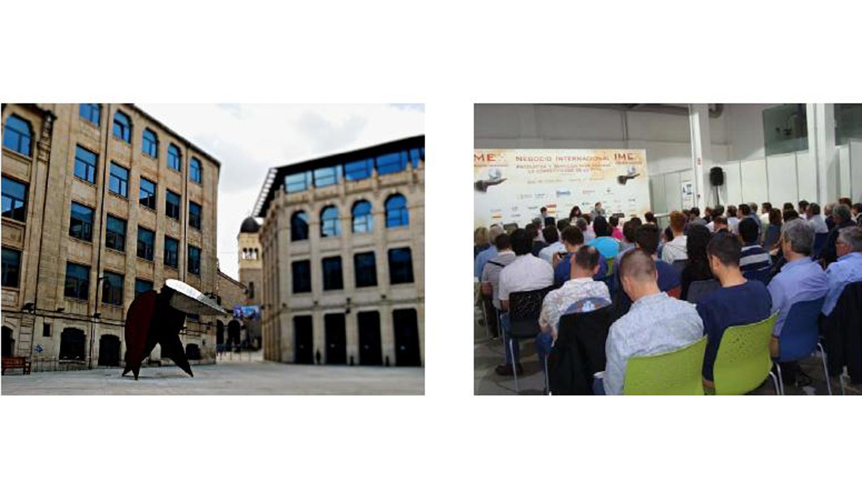 Edificio gora de Alcoy y aspecto de la sala de conferencias durante la celebracin de Negotec 2015