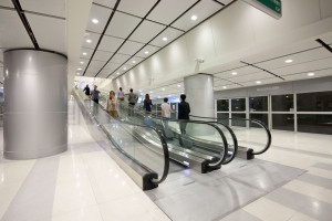 Moving walks installed in one of the stations of Suvarnabhumi Airport Rail Link in Bangkok, Thailand.
