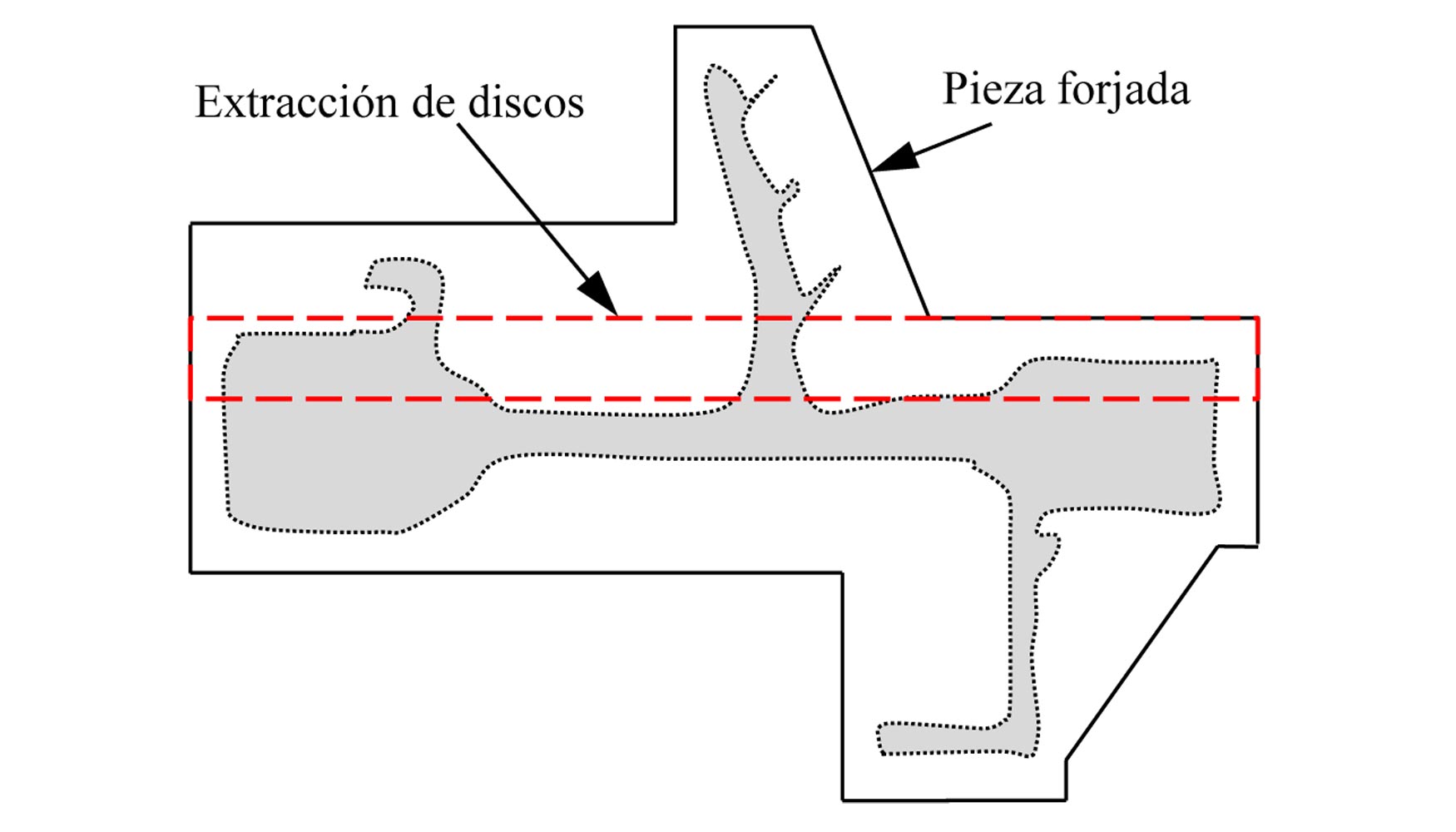Figura 2. Representacin esquemtica de la pieza forjada y extraccin de discos