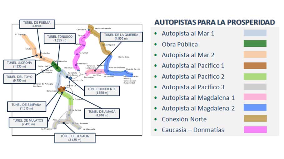 Figura 1. Mapa de Antioquia con la estructuracin de las concesiones de las Autopistas para la Prosperidad
