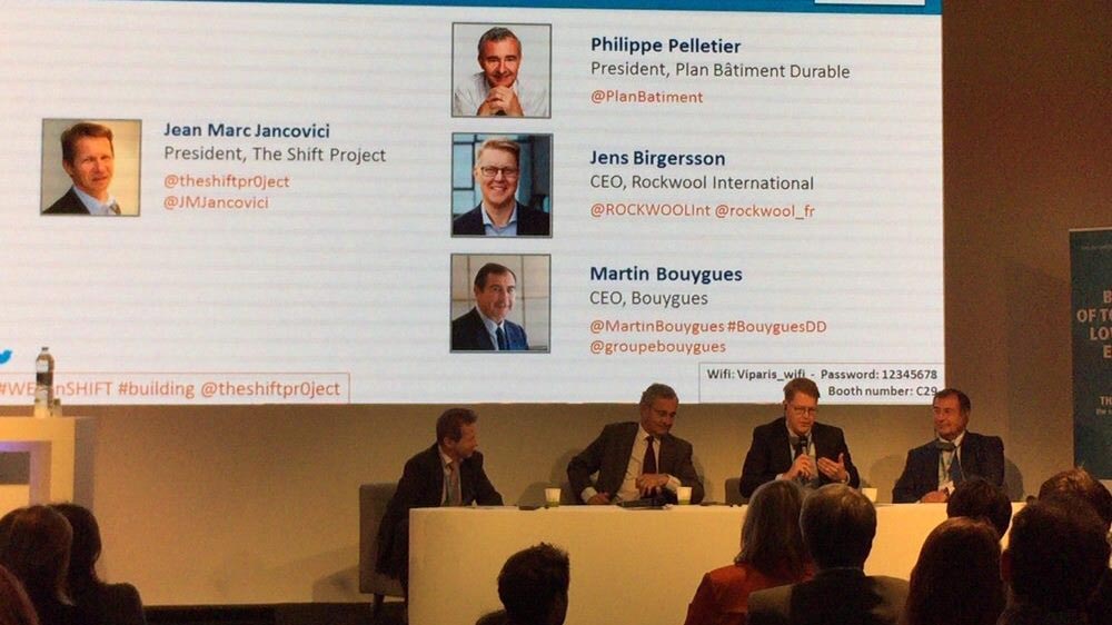 Jens birgersson, presidente y CEO de Rockwool Group, Martin Bouygues, CEO de Bouygues Group, y Philippe Pelletier...
